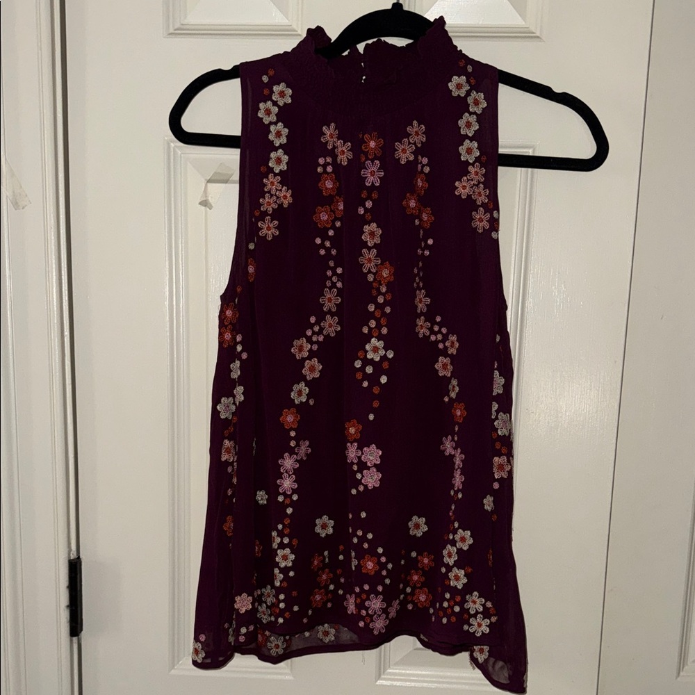 Floreat Plum Sleeveless Floral Mock Neck Blouse - NWT